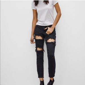 One Teaspoon Trashed Black Free Birds Jeans